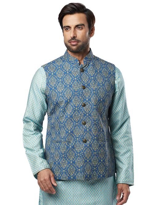 blue printed nehru jacket - 17592346 - Very Small Image - 1