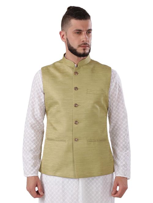 green woven nehru jacket - 17592363 - Very Small Image - 1