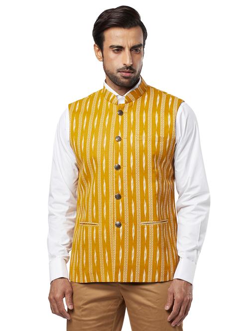 yellow printed nehru jacket - 17592368 - Very Small Image - 1