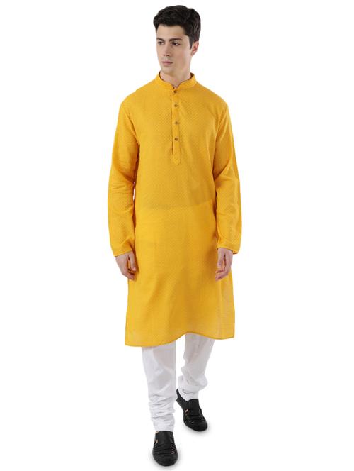 yellow jacquard long kurta - 17592426 - Very Small Image - 1