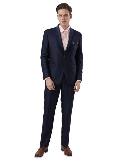navy blue self design single breasted suit - 17592597 - Very Small Image - 1