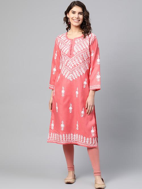 peach chikankari a-line kurta - 17594186 - Very Small Image - 1