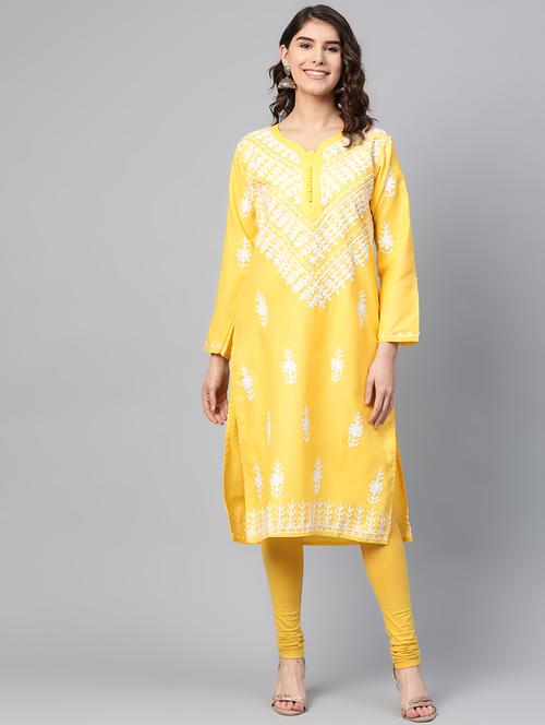 yellow cotton aline kurta - 17594191 - Very Small Image - 1