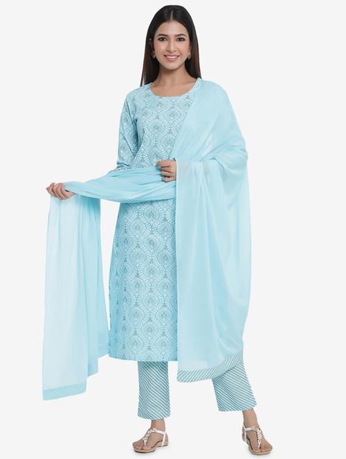 pastel printed kurta dupatta set - 17594236 - Very Small Image - 1