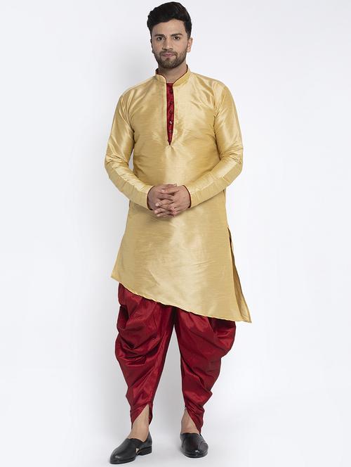 gold solid asymmetric dhoti kurta ethnic set - 17594251 - Very Small Image - 1