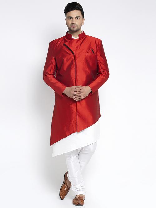 red self design sherwani ethnic wear set - 17594260 - Very Small Image - 1