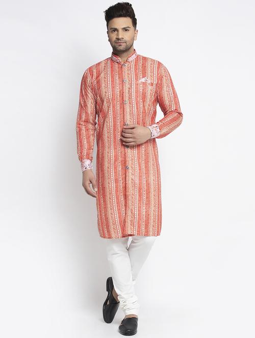 orange printed kurta pajama ethnic set - 17594298 - Very Small Image - 1