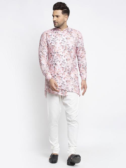 pink floral asymmetric kurta pajama set - 17594305 - Very Small Image - 1