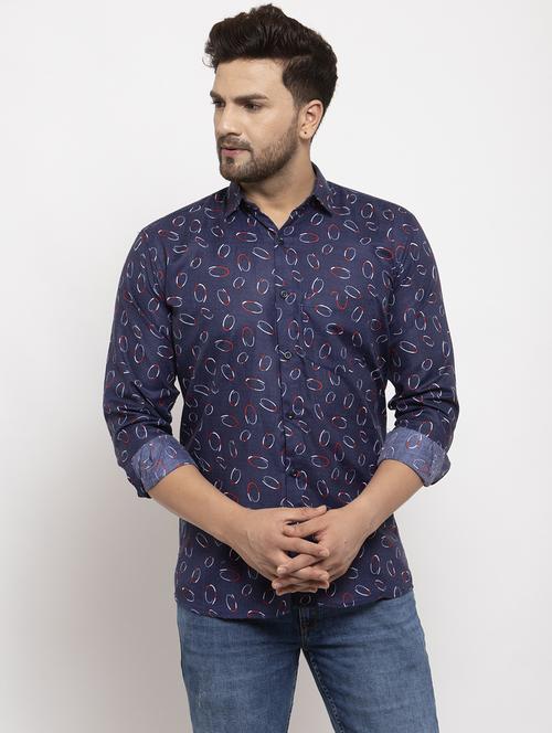 navy blue printed casual shirt - 17594350 - Very Small Image - 1
