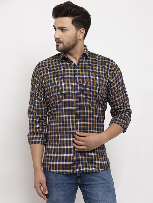navy blue checkered casual shirt - 17594356 - Very Small Image - 1