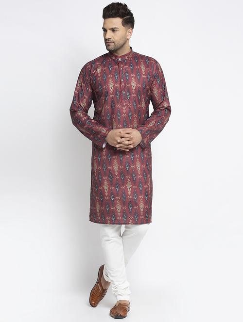 maroon ikat kurta pajama ethnic set - 17594386 - Very Small Image - 1
