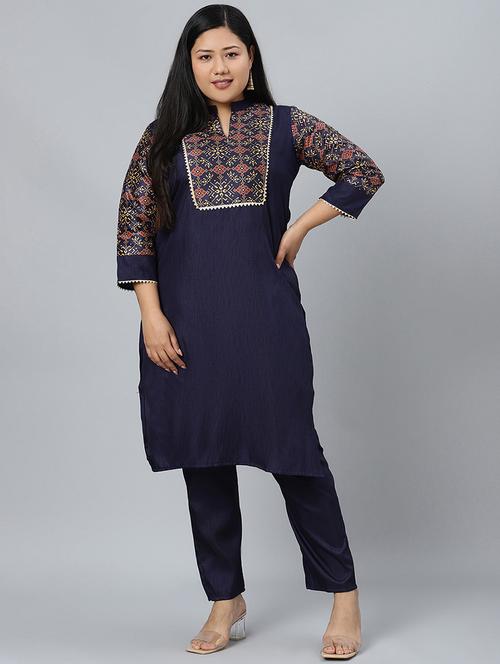 navy art silk kurta pant set - 17594668 - Very Small Image - 1
