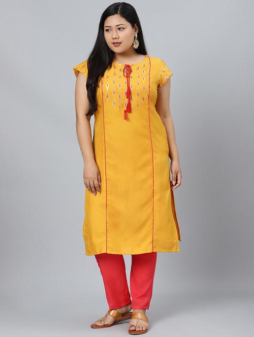 yellow rayon kurta pant set - 17594677 - Very Small Image - 1