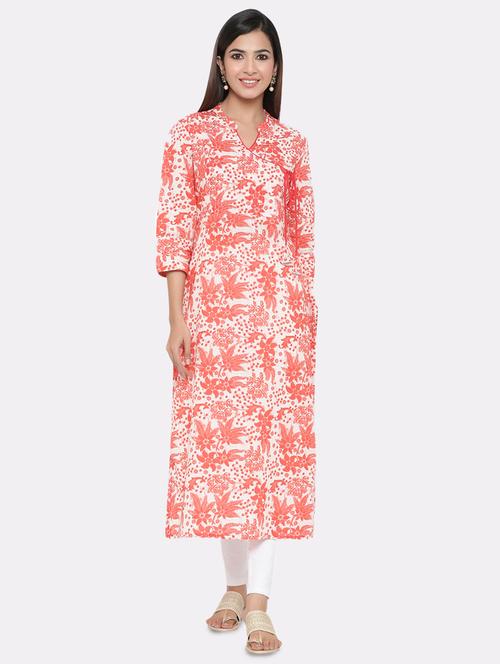 red printed straight kurta - 17595202 - Very Small Image - 1