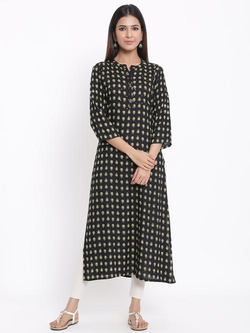 yellow printed straight kurti - 17595205 - Very Small Image - 1