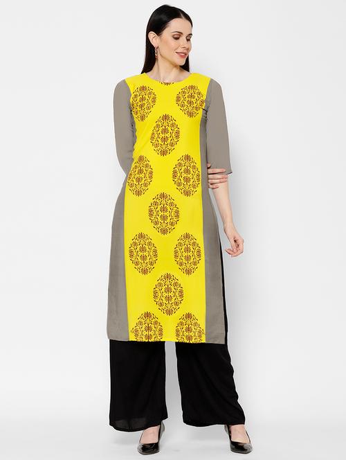 yellow printed straight kurta - 17595757 - Very Small Image - 1