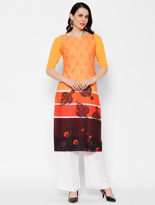 orange printed straight kurta - 17595762 - Very Small Image - 1