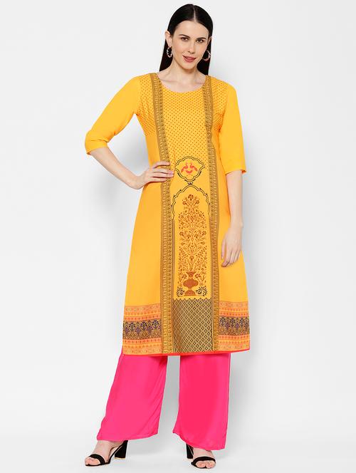 yellow printed straight kurta - 17595770 - Very Small Image - 1
