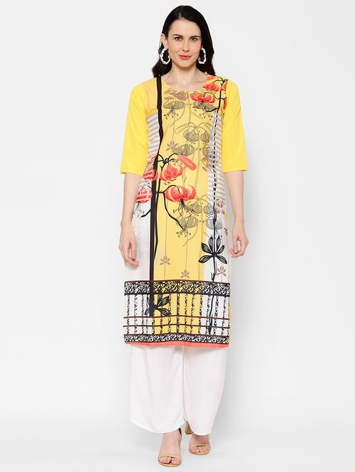 yellow colored printed straight kurta - 17595781 - Very Small Image - 1