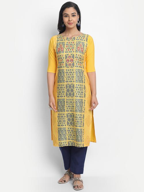 yellow printed straight kurta - 17595786 - Very Small Image - 1