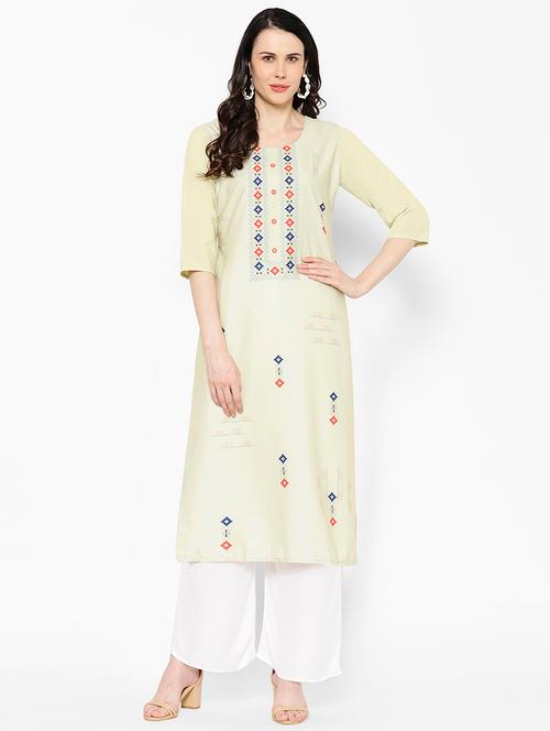 white printed straight kurta - 17595788 - Very Small Image - 1