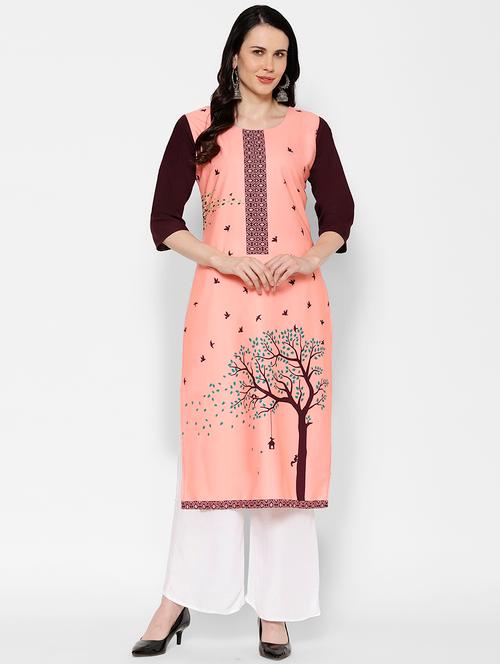pink printed straight kurta - 17595794 - Very Small Image - 1