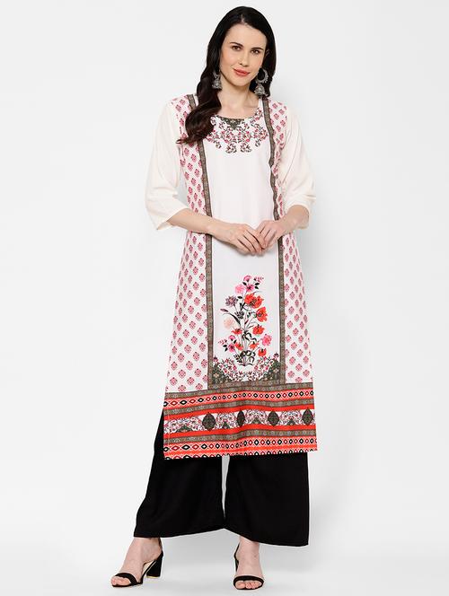 white printed straight kurta - 17595795 - Very Small Image - 1