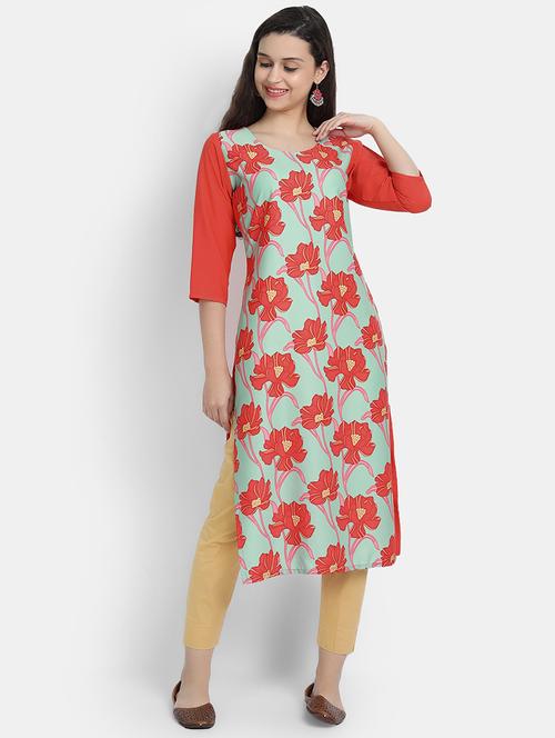 multi colored crepe straight kurta - 17595808 - Very Small Image - 1