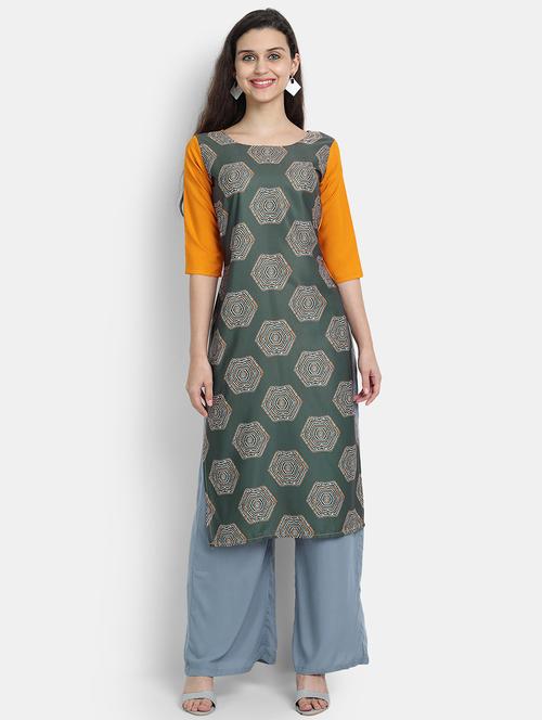 green crepe straight kurta - 17595810 - Very Small Image - 1