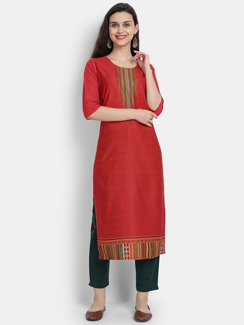 red crepe straight kurta - 17595811 - Very Small Image - 1