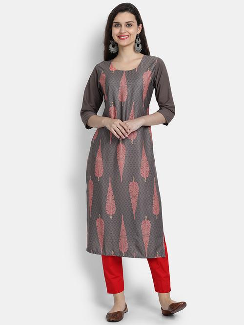 grey crepe straight kurta - 17595830 - Very Small Image - 1