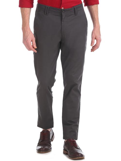 grey solid flat front casual trouser - 17597686 - Very Small Image - 1