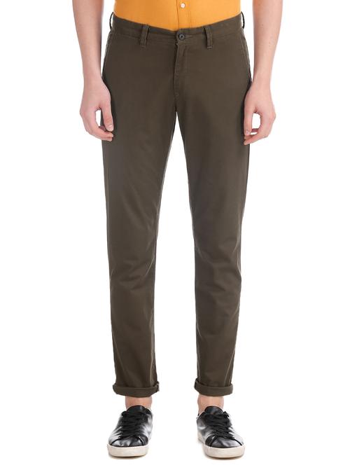 olive green solid chinos trouser - 17597696 - Very Small Image - 1