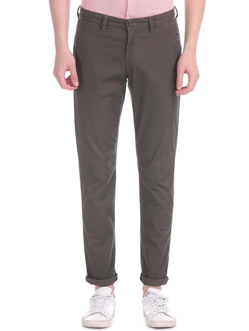 grey solid chinos trouser - 17597698 - Very Small Image - 1