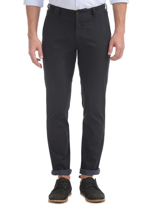 navy blue solid chinos trouser - 17597723 - Very Small Image - 1