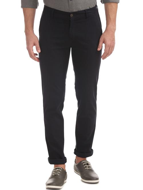 navy blue solid chinos trouser - 17597727 - Very Small Image - 1