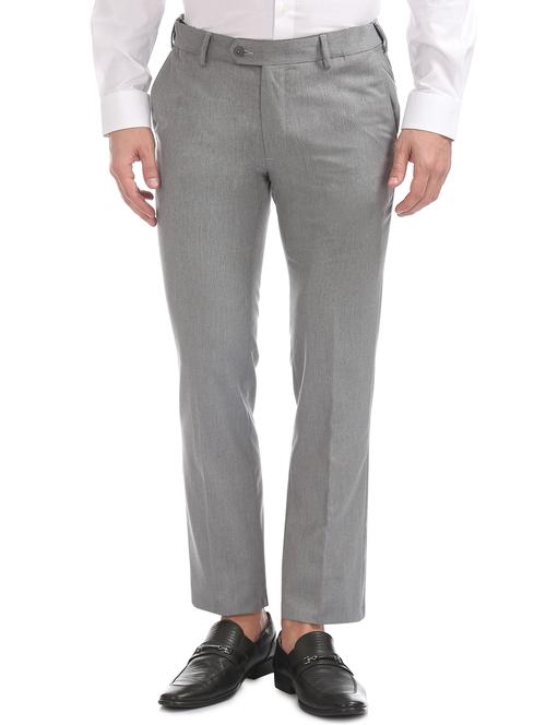 grey solid flat front formal trouser - 17597732 - Very Small Image - 1