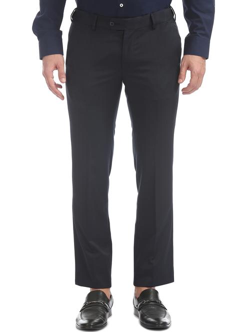 dark blue solid flat front formal trouser - 17597733 - Very Small Image - 1