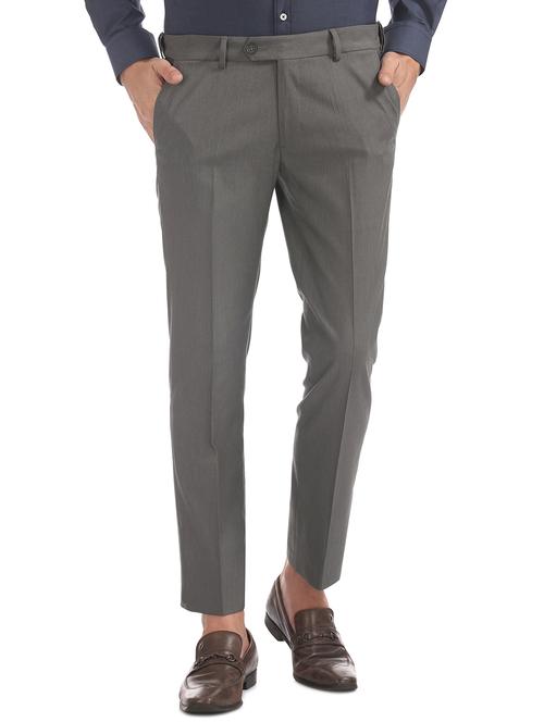 grey solid flat front formal trouser - 17597738 - Very Small Image - 1
