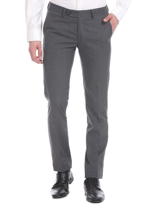 grey solid flat front formal trouser - 17597742 - Very Small Image - 1