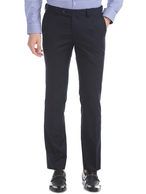 navy blue solid flat front formal trouser - 17597750 - Very Small Image - 1