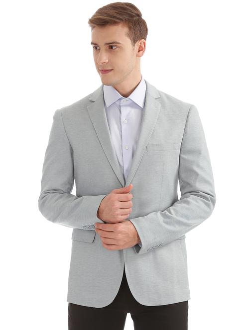 grey solid single breasted formal blazer - 17597842 - Very Small Image - 1