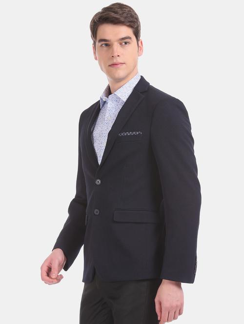 navy blue solid single breasted formal blazer - 17597843 - Very Small Image - 1