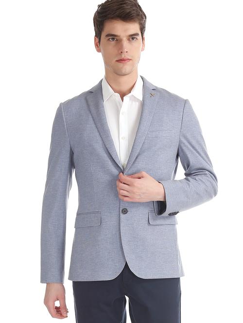 light blue self design single breasted formal blazer - 17597855 - Very Small Image - 1