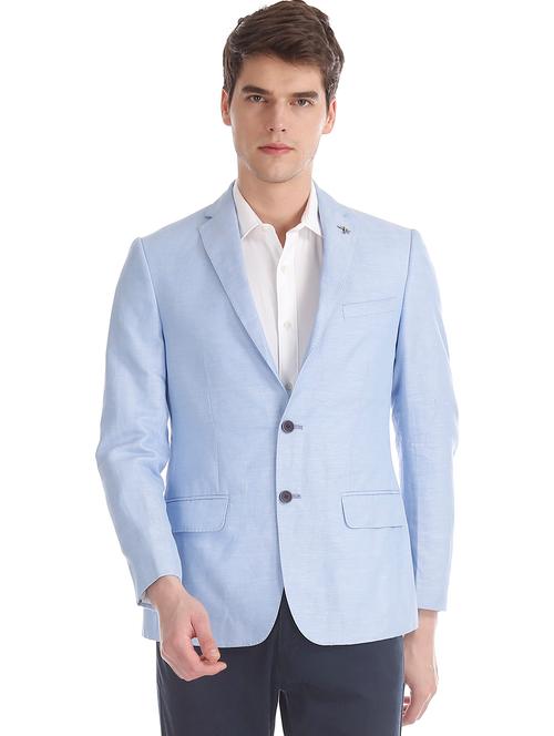 light blue self design single breasted formal blazer - 17597856 - Very Small Image - 1
