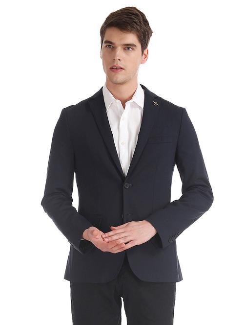navy blue solid single breasted formal blazer - 17597859 - Very Small Image - 1