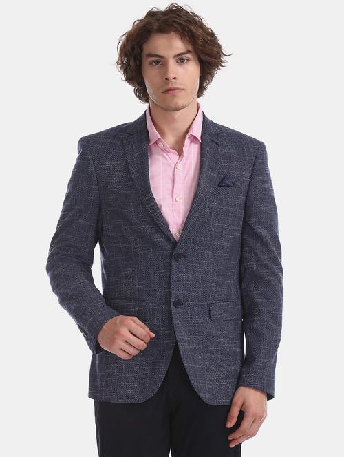 navy blue self design single breasted formal blazer - 17597864 - Very Small Image - 1