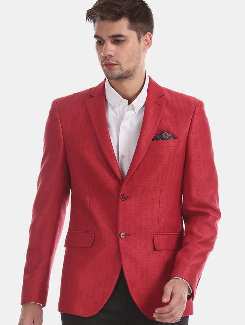 red self design single breasted formal blazer - 17597865 - Very Small Image - 1