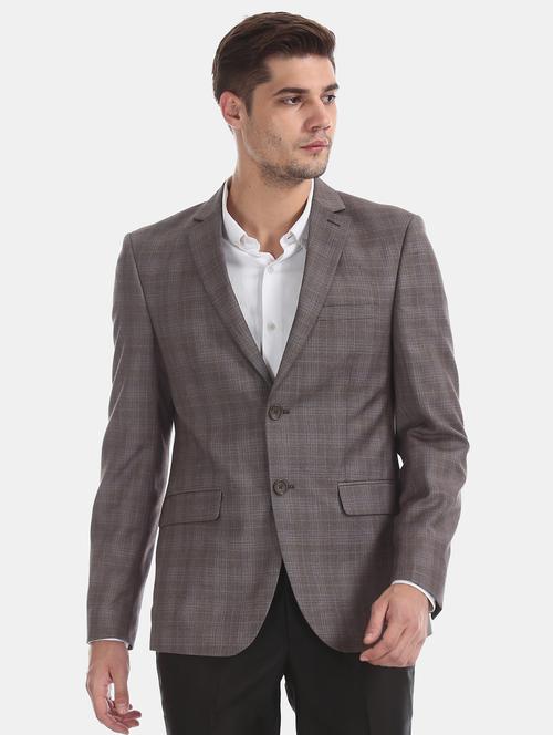 brown checkered single breasted formal blazer - 17597867 - Very Small Image - 1