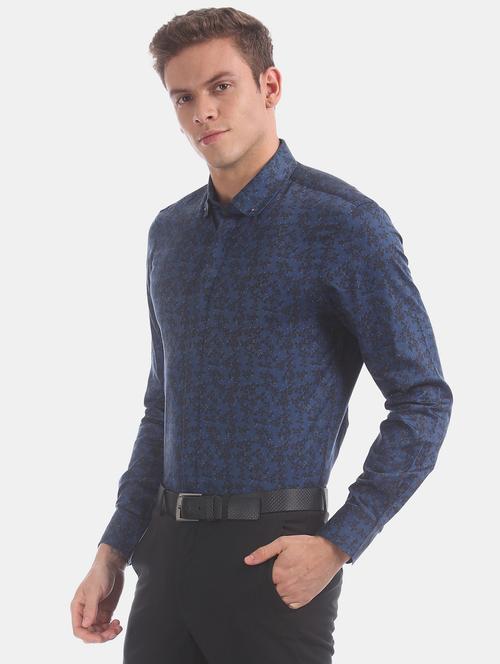 navy blue printed casual shirt - 17597880 - Very Small Image - 1